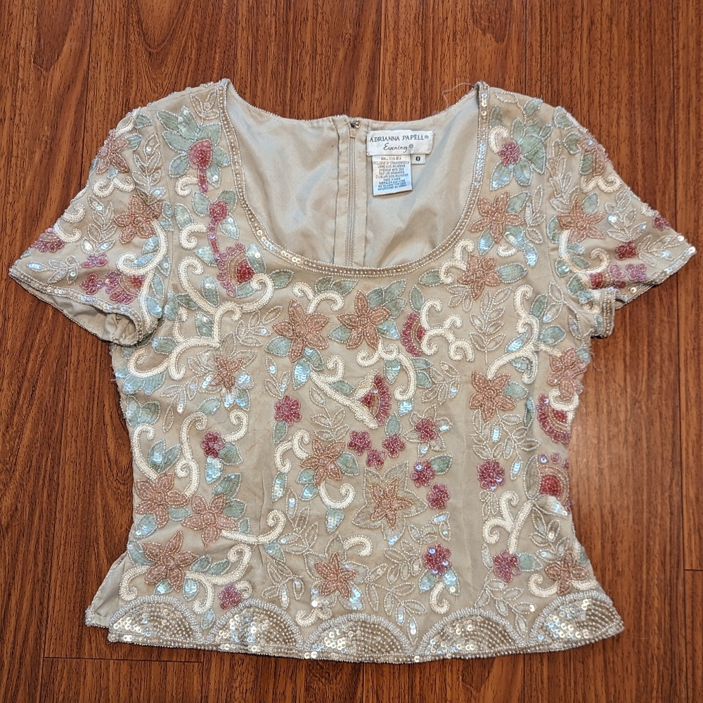 Vintage Adrianna Papell Evening 100% Silk shell Blouse size 8